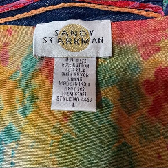 Colorful Jacket Sandy Starkman Art to Wear Hippie Bohemian Silk Blend Sz Large - Picture 9 of 10
